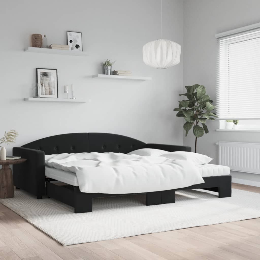 Sofa rozsuwana z materacami, czarna, 100x200 cm, aksamit Lumarko!