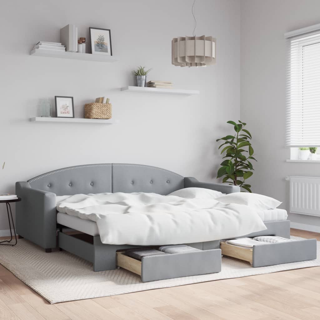 Sofa rozsuwana z szufladami, jasnoszara, 90x190 cm, tkanina Lumarko!