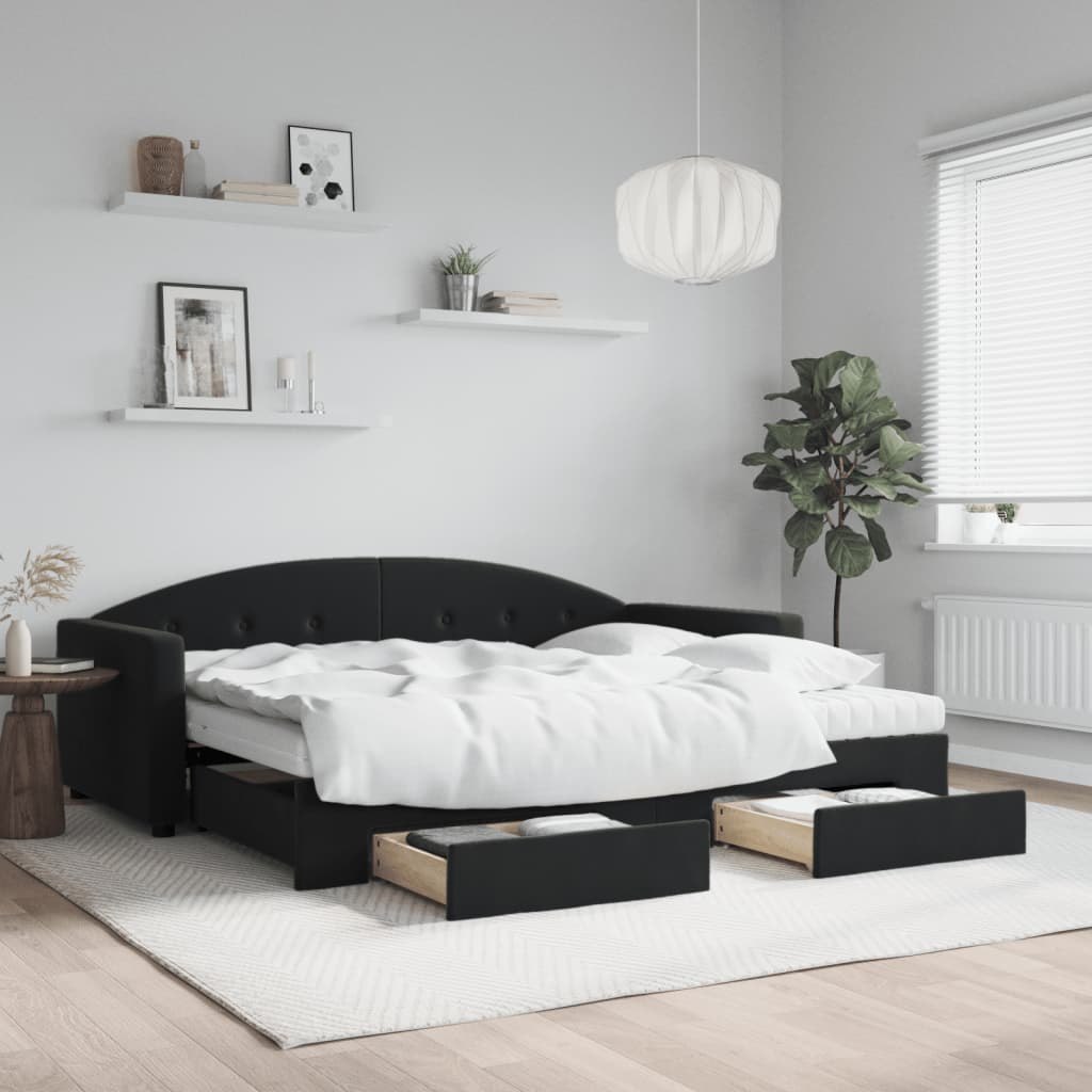 Sofa rozsuwana z szufladami, czarna, 90x190 cm, aksamit Lumarko!