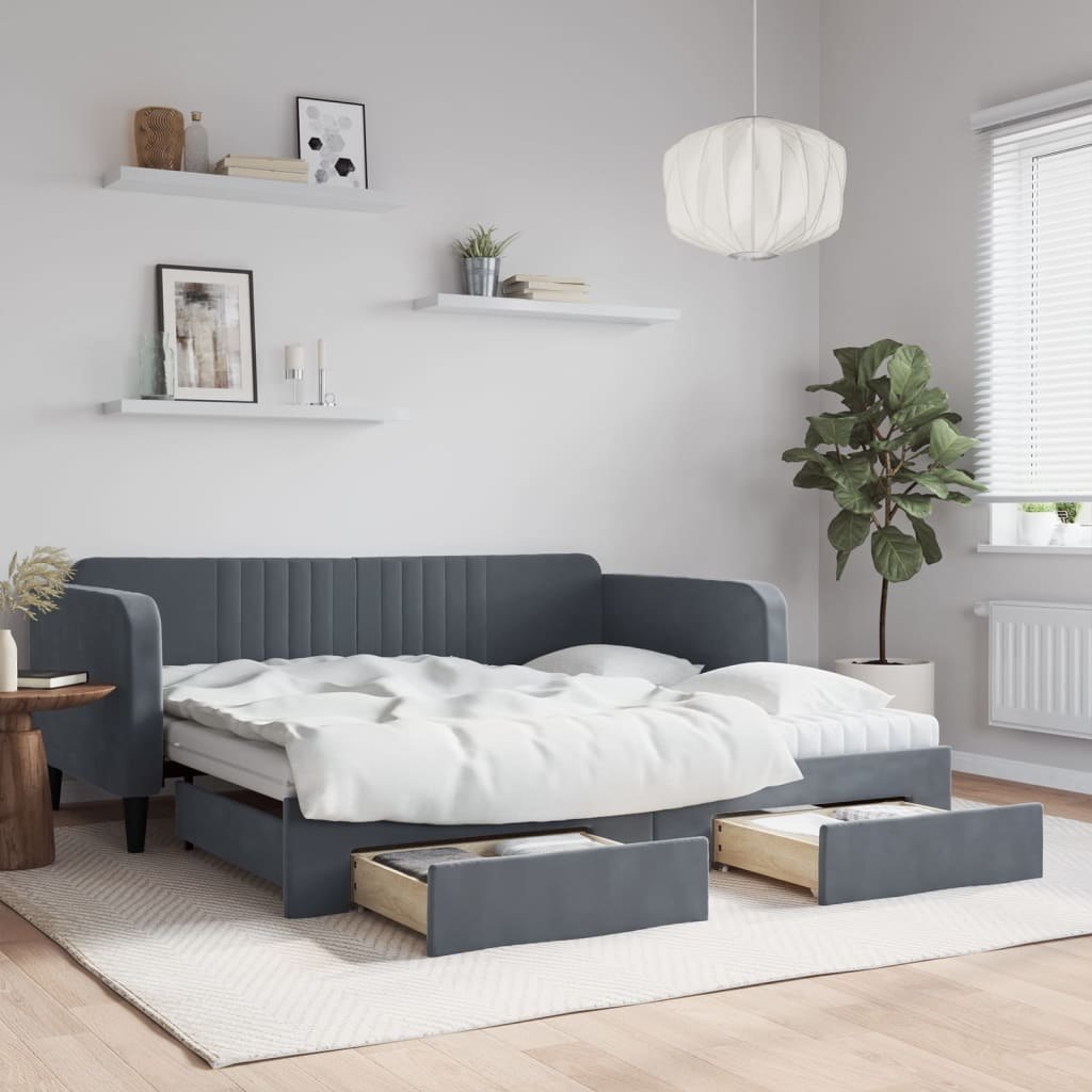 Sofa rozsuwana z szufladami, ciemnoszara, 90x190 cm, aksamit Lumarko!