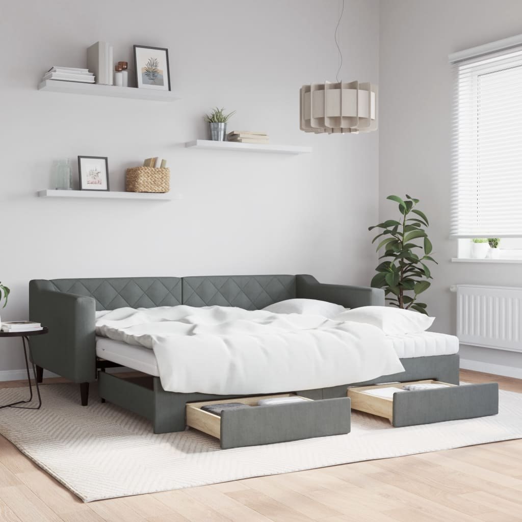 Sofa rozsuwana z szufladami, ciemnoszara, 90x190 cm, tkanina Lumarko!