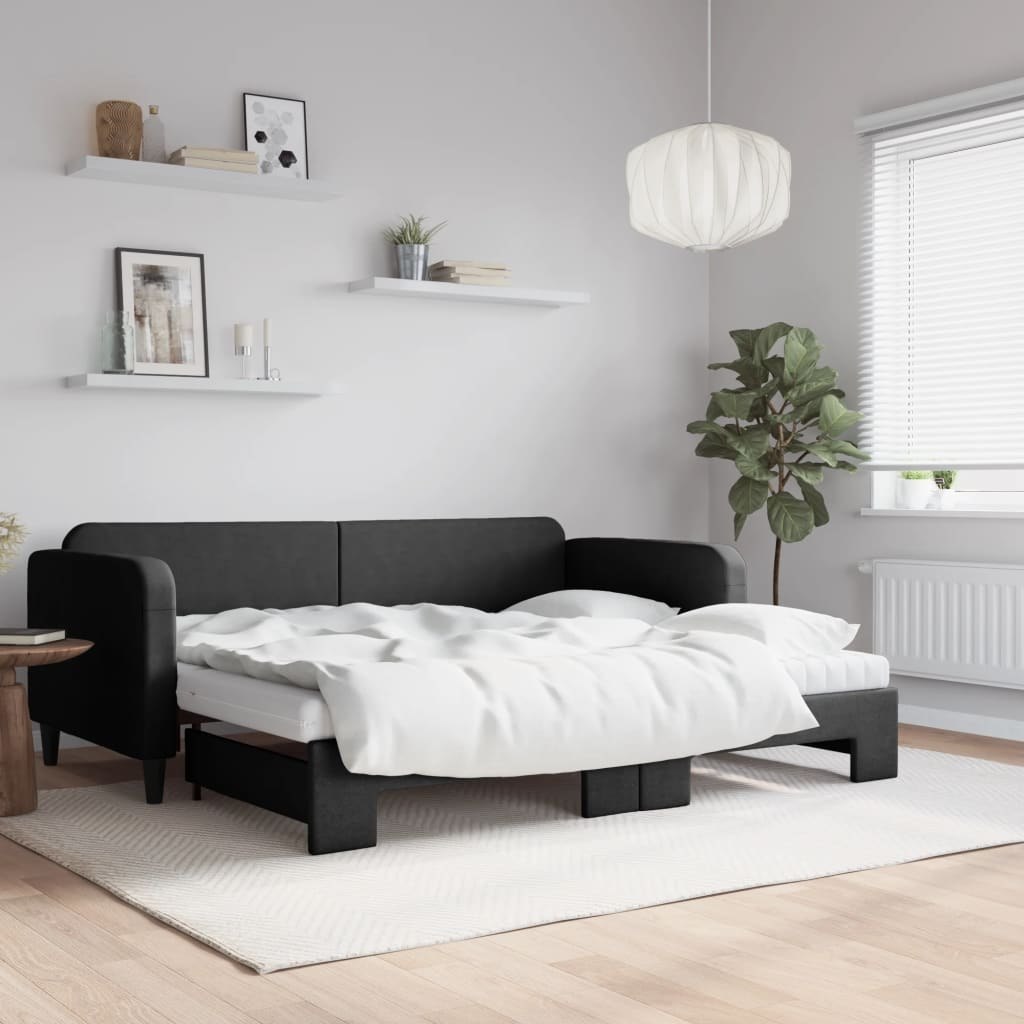 Sofa rozsuwana z materacami, czarna, 90x200 cm, tkanina Lumarko!