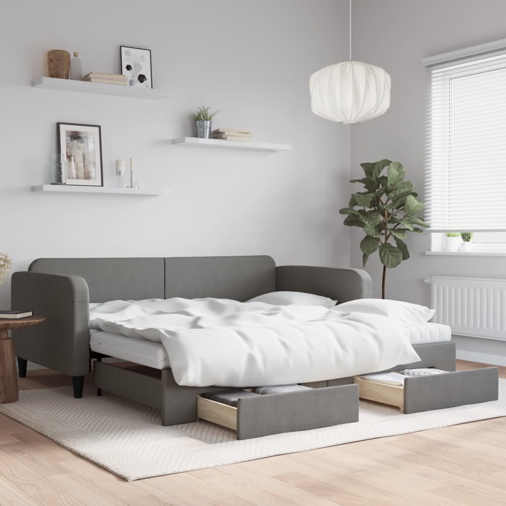 Sofa rozsuwana z szufladami, ciemnoszara, 100x200 cm, tkanina Lumarko!