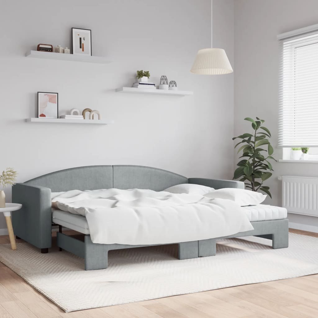 Sofa rozsuwana z materacami, jasnoszara, 90x200 cm, tkanina Lumarko!