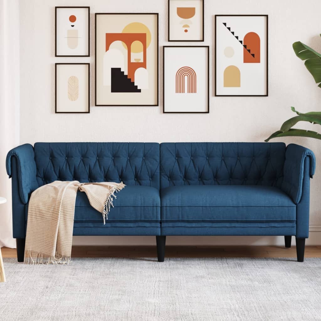 Sofa Chesterfield, trzyosobowa, niebieska, obita tkaniną Lumarko!