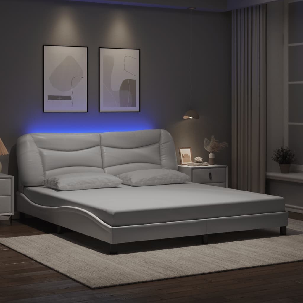 Rama łóżka z LED, biała, 180x200 cm, sztuczna skóra Lumarko!