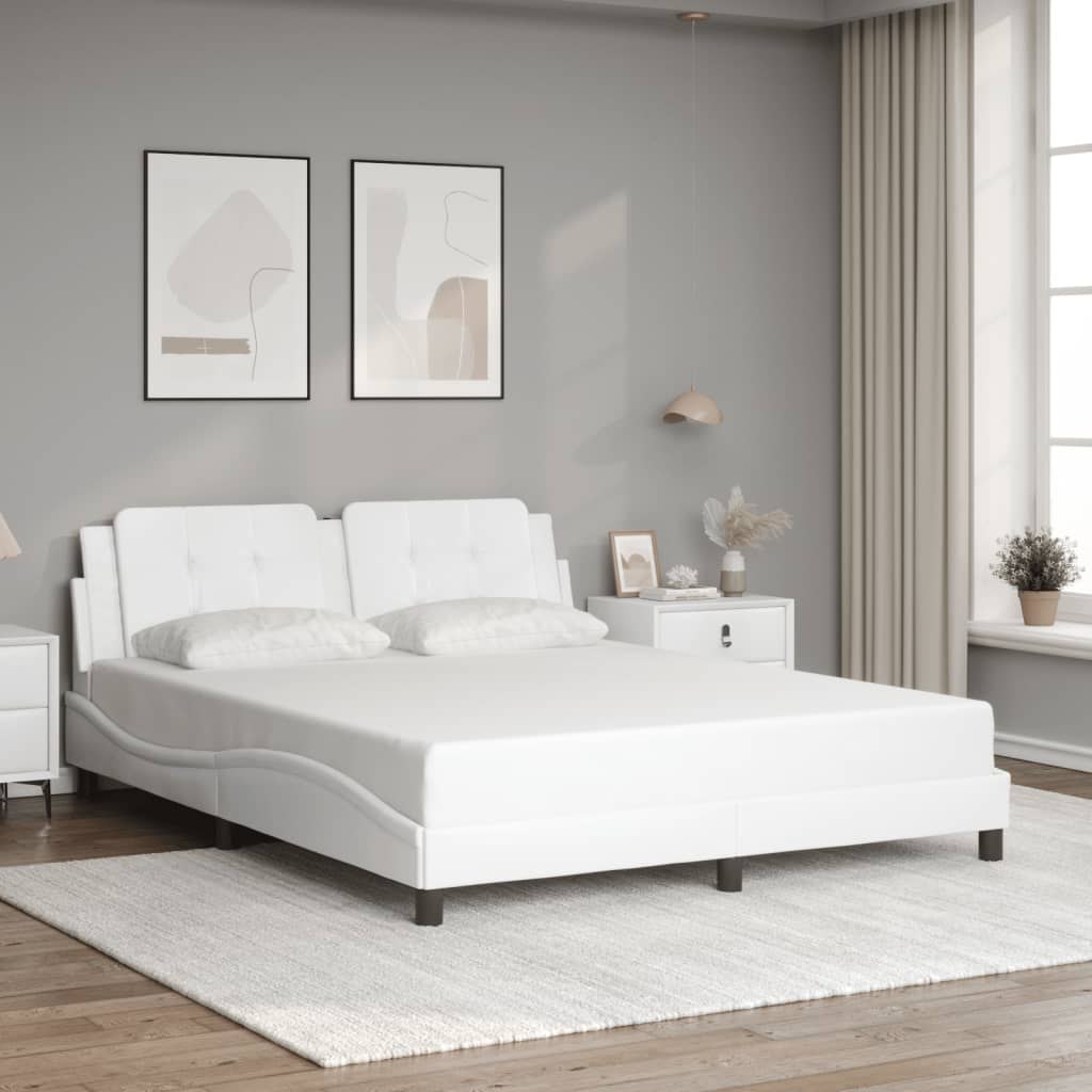 Rama łóżka z zagłówkiem, biała, 160x200 cm, sztuczna skóra Lumarko!