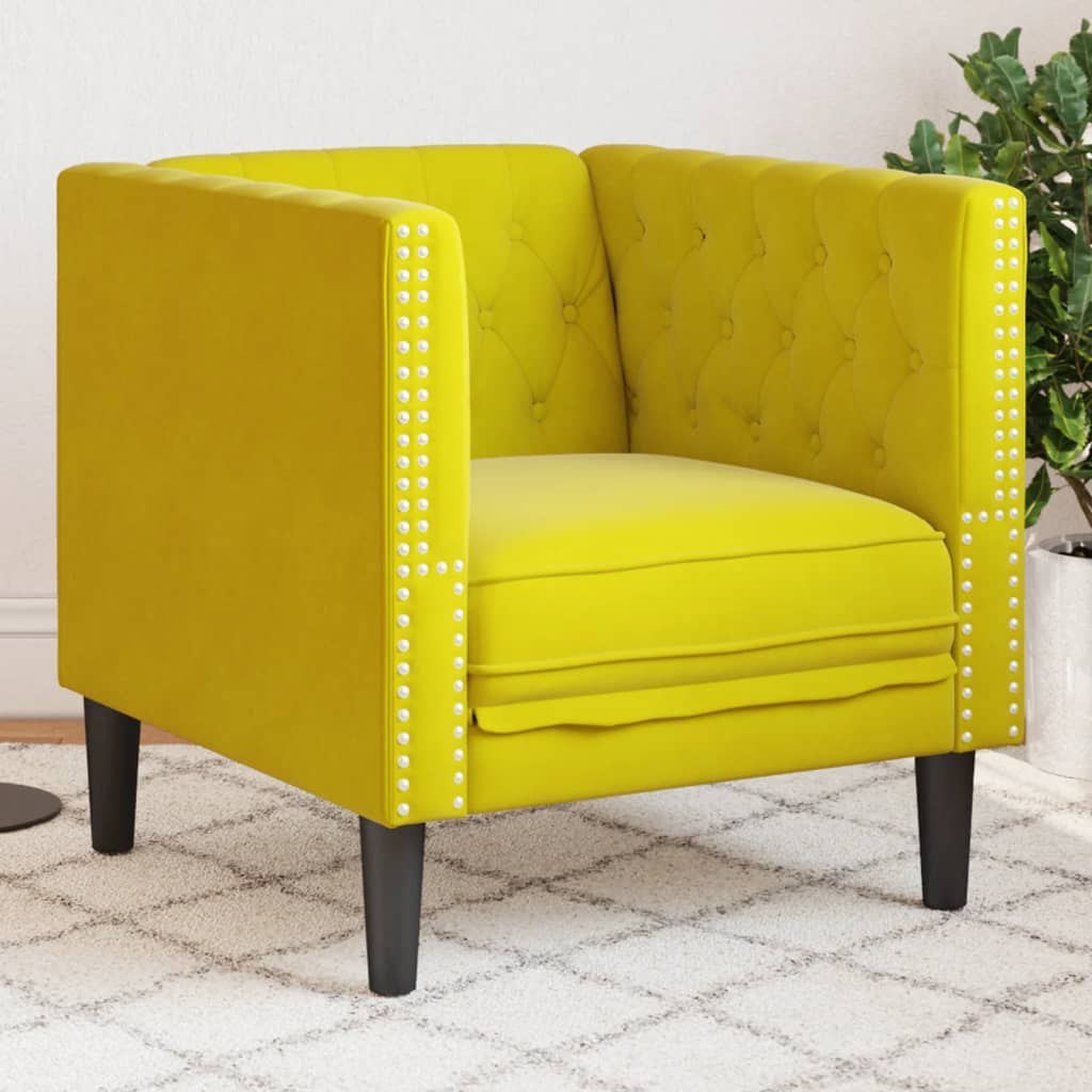 Fotel Chesterfield, żółty, tapicerowany aksamitem Lumarko!