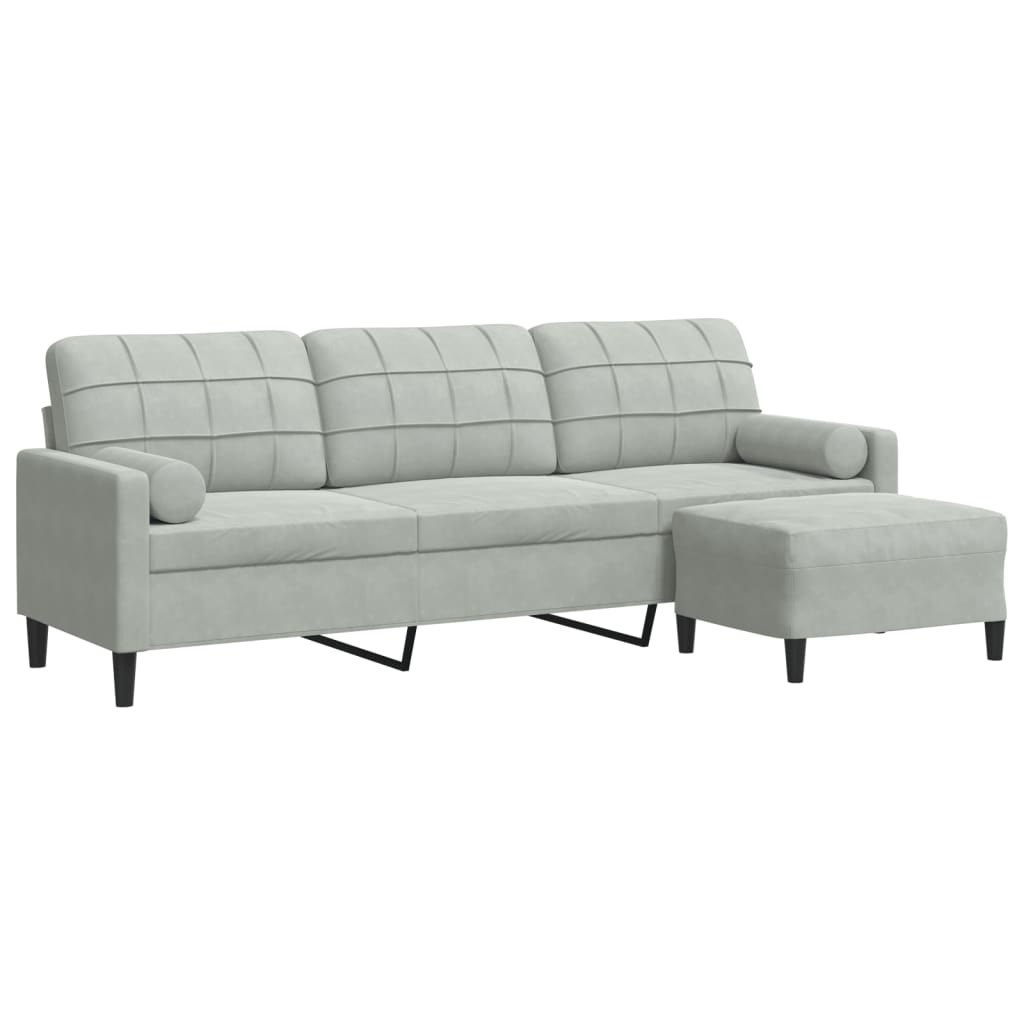 3-osobowa sofa z podnóżkiem, jasnoszary, 210 cm, aksamit Lumarko!
