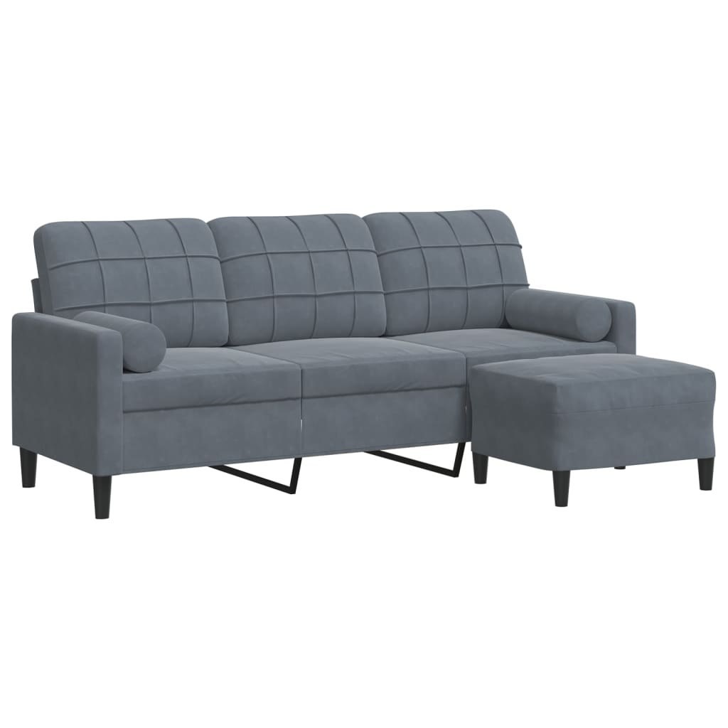 3-osobowa sofa z podnóżkiem, ciemnoszary, 180 cm, aksamit Lumarko!