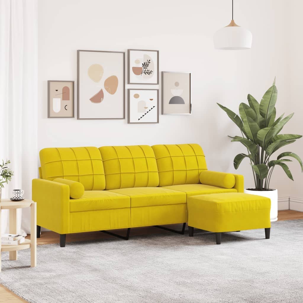 3-osobowa sofa z podnóżkiem, żółta, 180 cm, aksamit Lumarko!