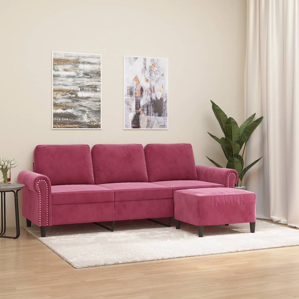 3-osobowa sofa z podnóżkiem winna czerwień 180 cm, aksamit Lumarko!