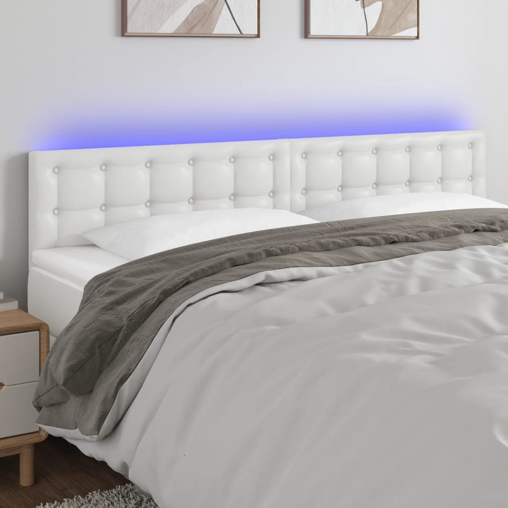 Zagłówek do łóżka z LED, biały, 160x5x78/88 cm, sztuczna skóra Lumarko!