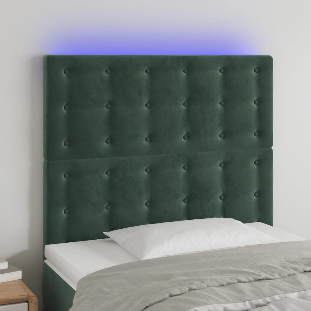 Zagłówek do łóżka z LED, ciemnozielony, 80x5x118/128cm, aksamit Lumarko!