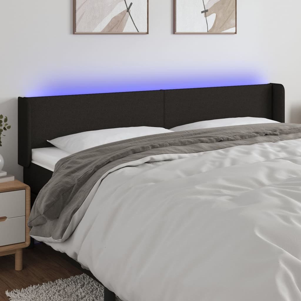 Zagłówek do łóżka z LED, czarny, 203x16x78/88 cm, tkanina Lumarko!