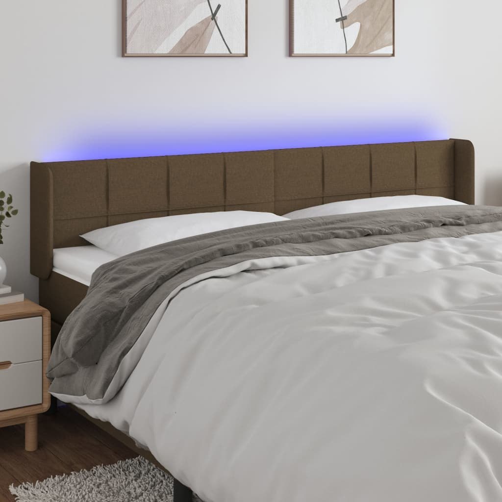Zagłówek do łóżka z LED, ciemnobrązowy, 203x16x78/88cm, tkanina Lumarko!