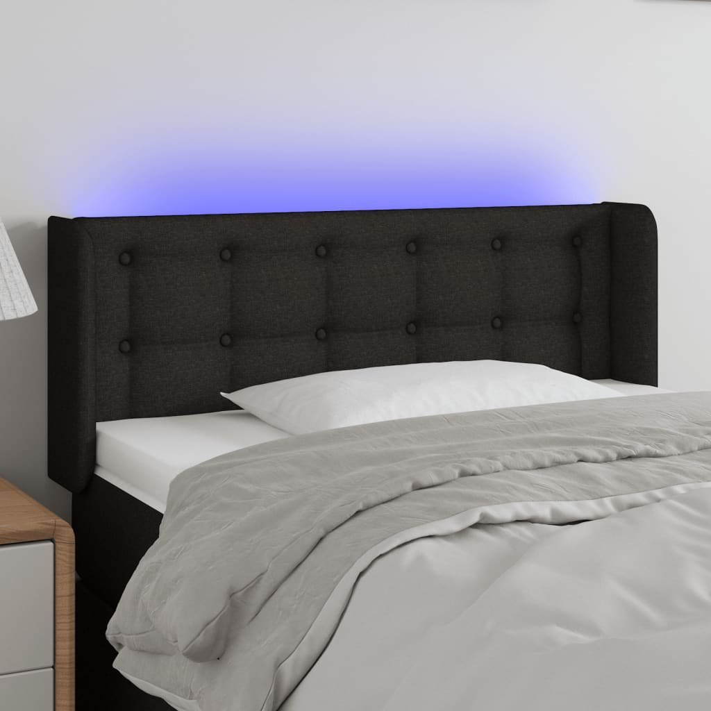 Zagłówek do łóżka z LED, czarny, 93x16x78/88 cm, tkanina Lumarko!