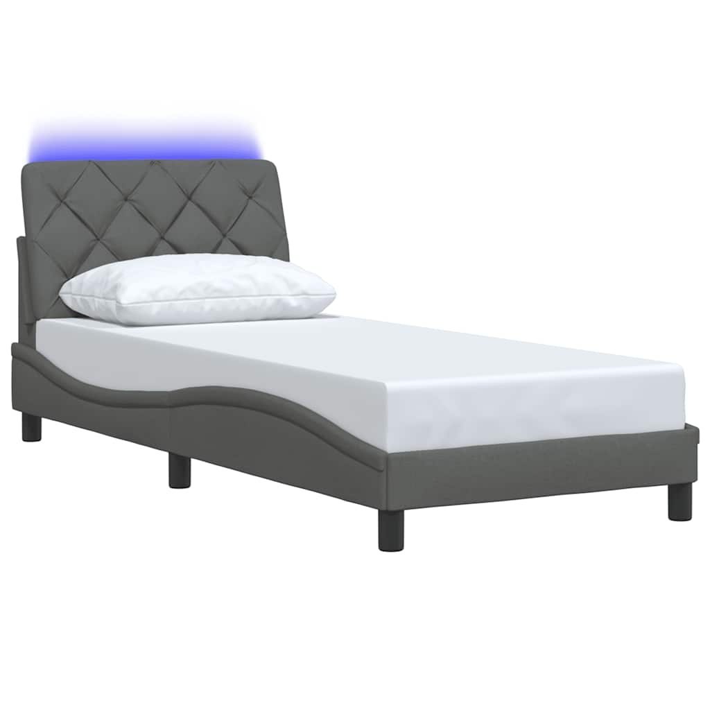 Rama łóżka z LED bez materaca Ciemnoszara 90x200 cm Tkanina Lumarko!