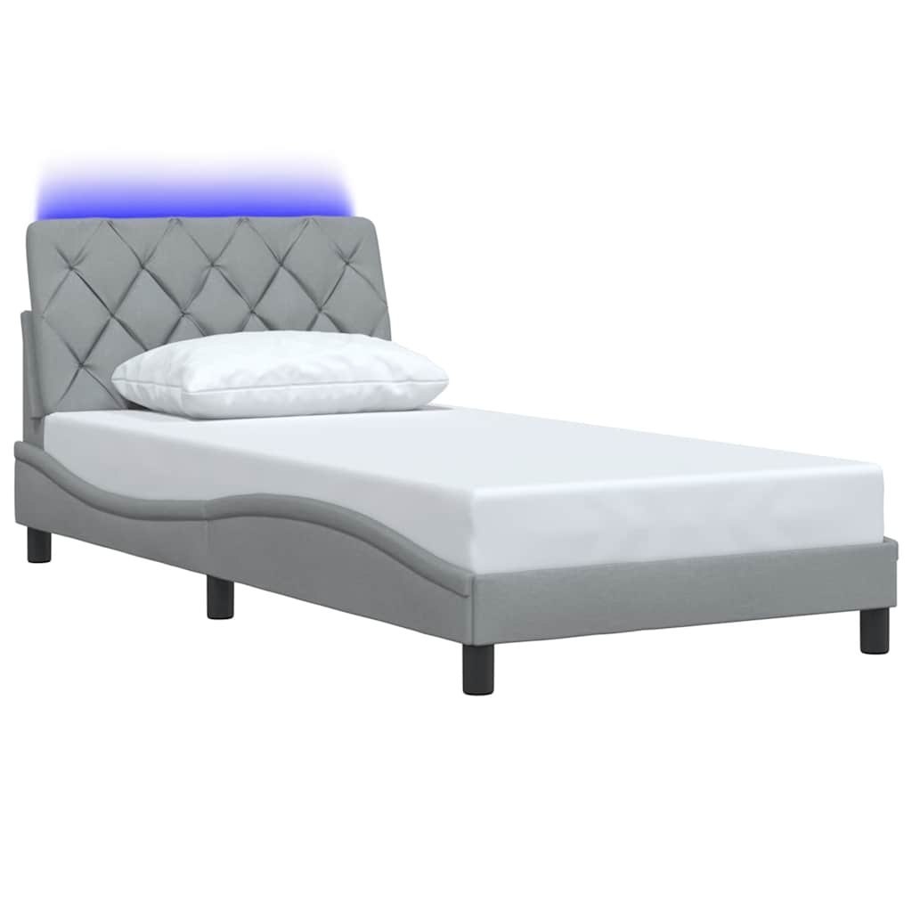 Rama łóżka z LED bez materaca Jasnoszary 100x200 cm Tkanina Lumarko!