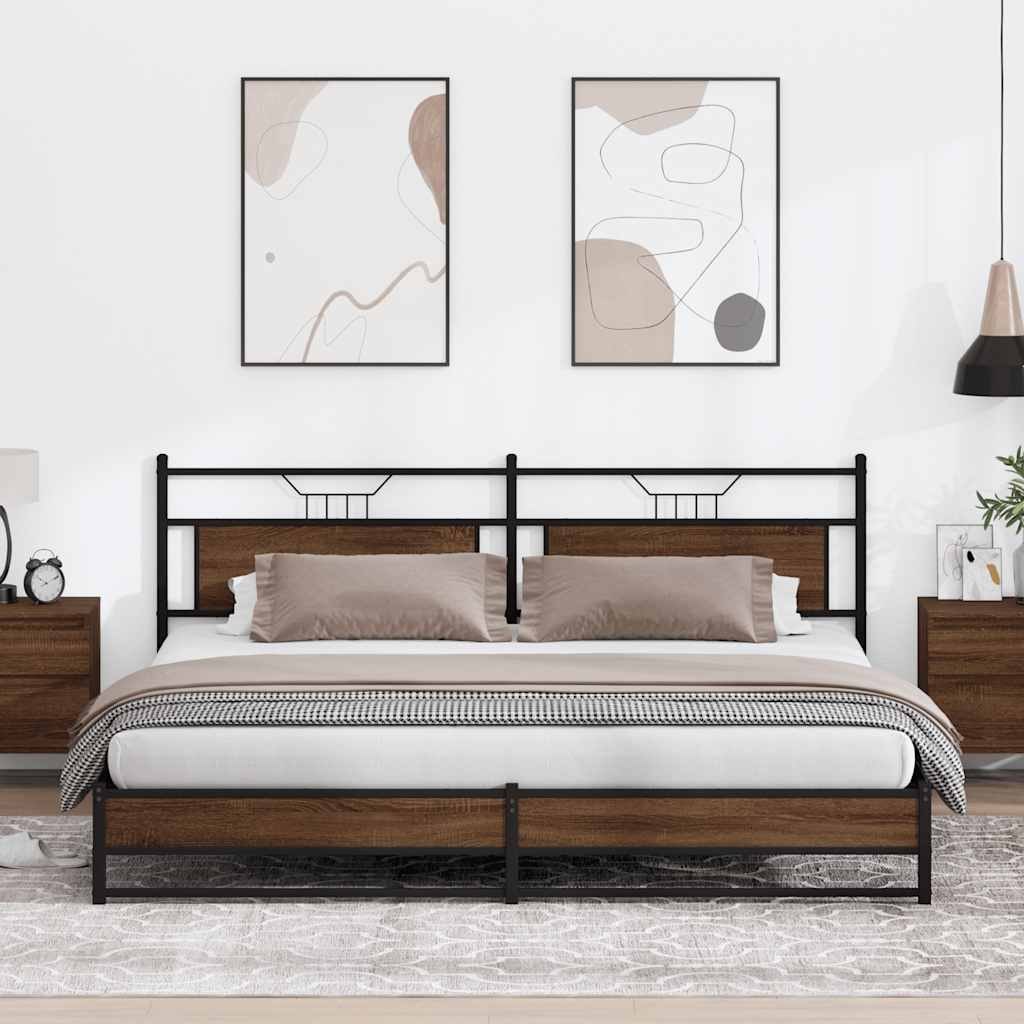Metalowa rama łóżka, bez materaca, brązowy dąb, 200x200 cm Lumarko!