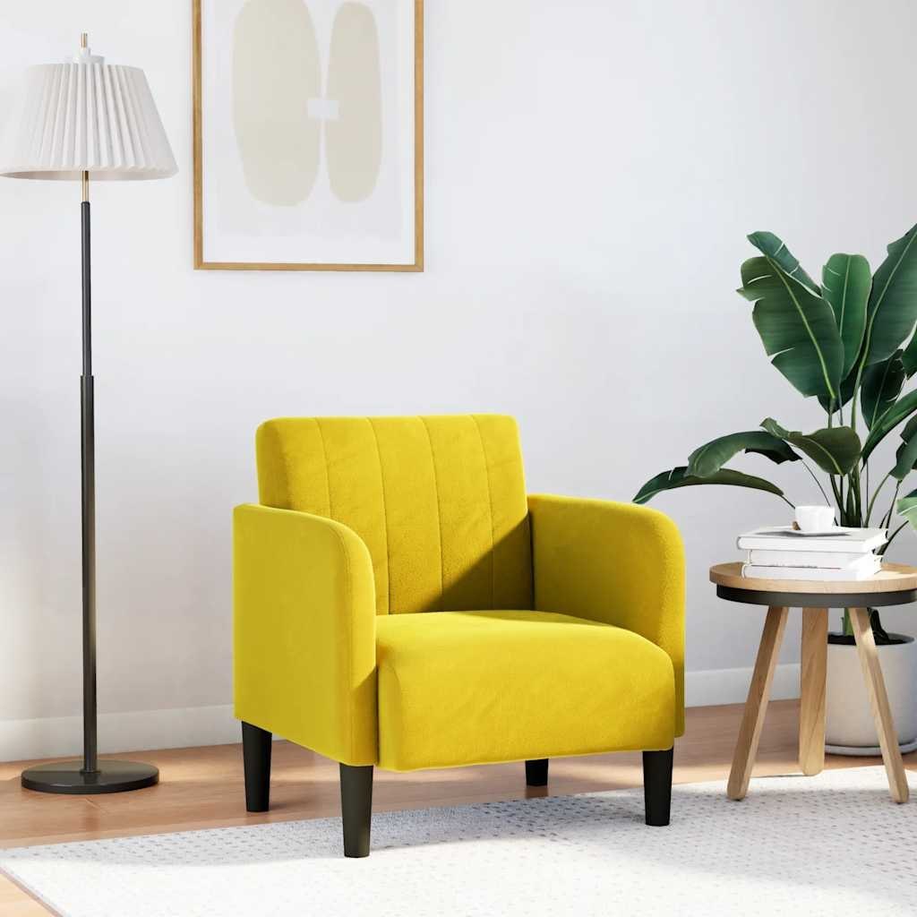 Sofa Fotel z Podłokietnikami Żółty 54 cm Aksamit Lumarko!
