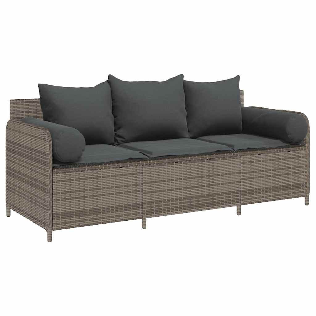 3-osobowa sofa ogrodowa z poduszkami, szara, polirattan Lumarko!
