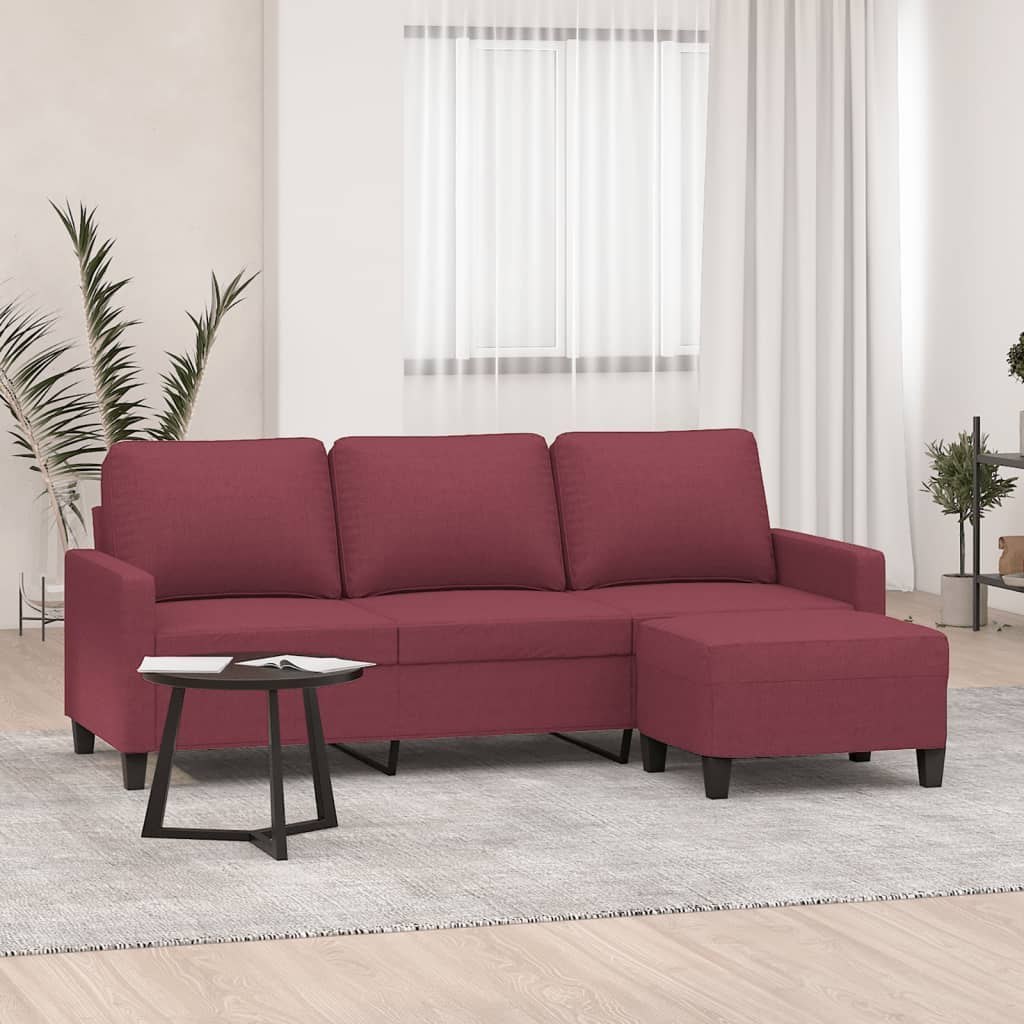 3-osobowa sofa z podnóżkiem winna czerwień 180 cm, tkaniną Lumarko!