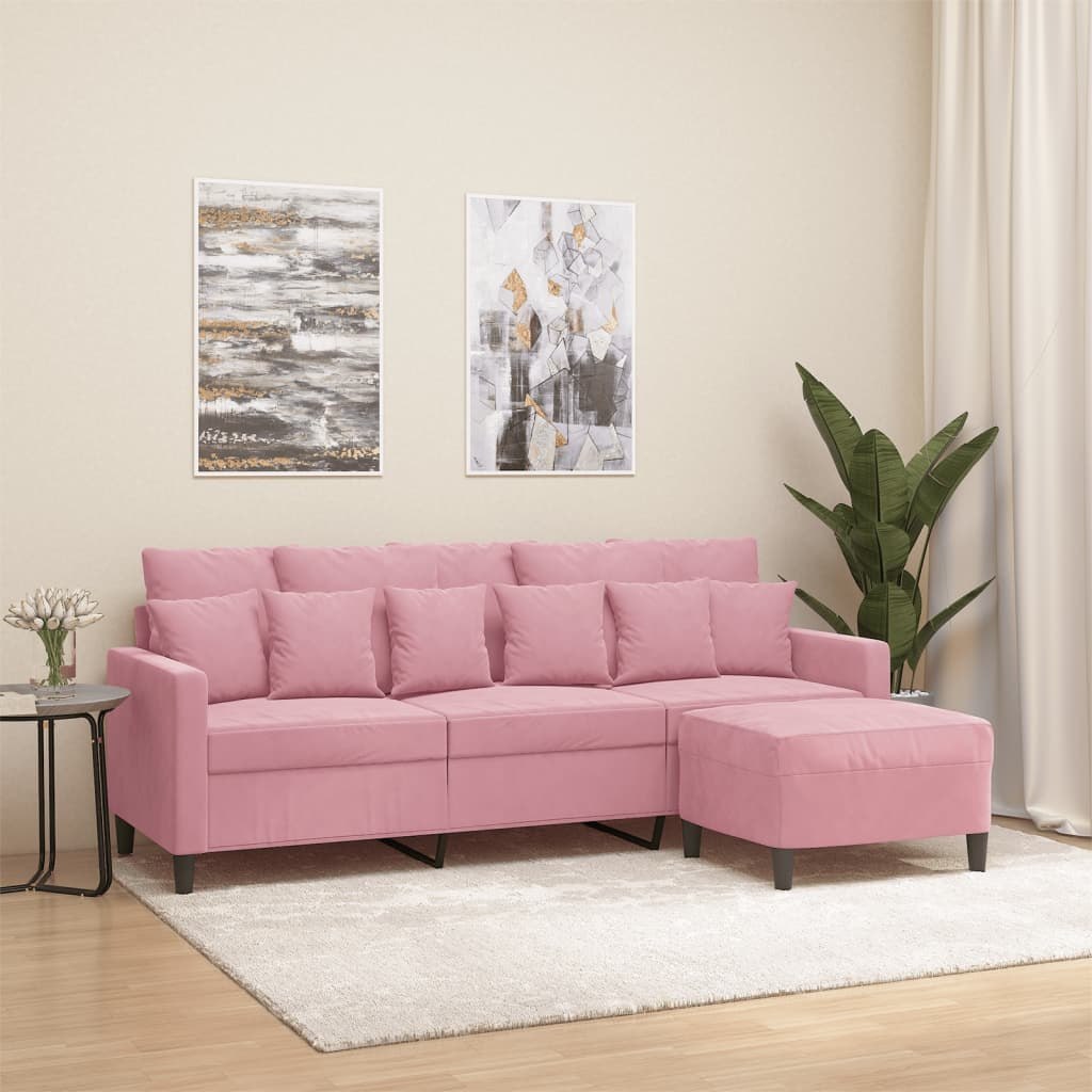 3-osobowa sofa z podnóżkiem, różowa, 180 cm, aksamitem Lumarko!
