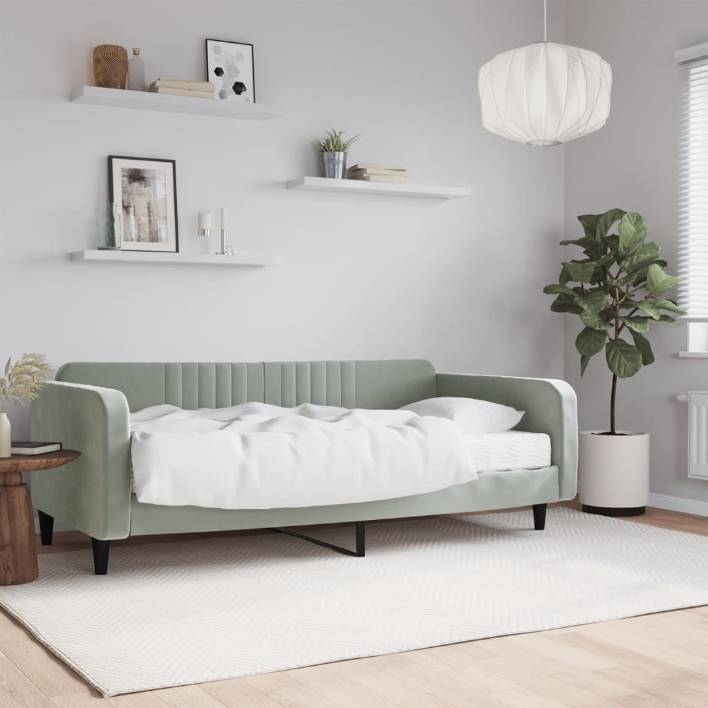 Sofa z materacem do spania, jasnoszara, 100x200 cm, aksamit Lumarko!