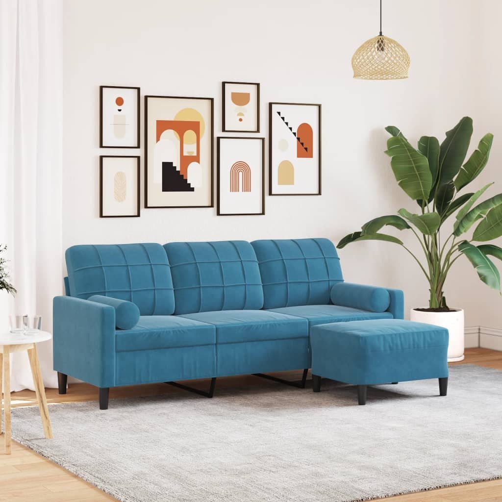 3-osobowa sofa z podnóżkiem, niebieska, 180 cm, aksamit Lumarko!