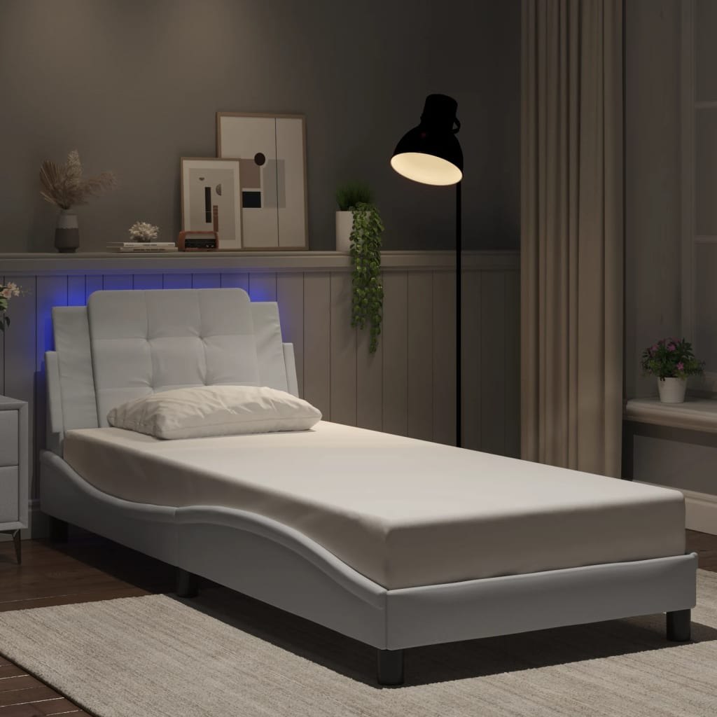 Rama łóżka z LED, biała, 80x200 cm, sztuczna skóra Lumarko!