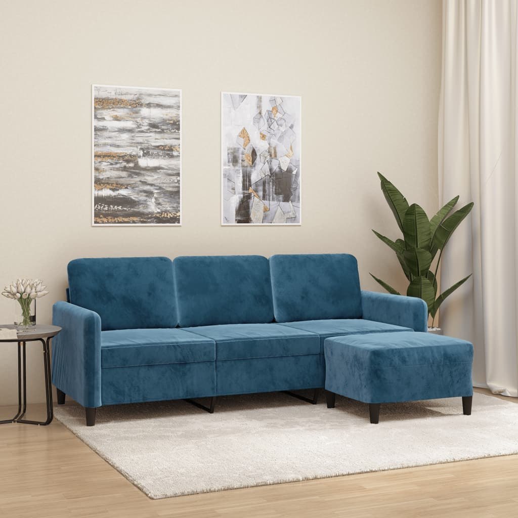 3-osobowa sofa z podnóżkiem, niebieska, 180 cm, aksamit Lumarko!