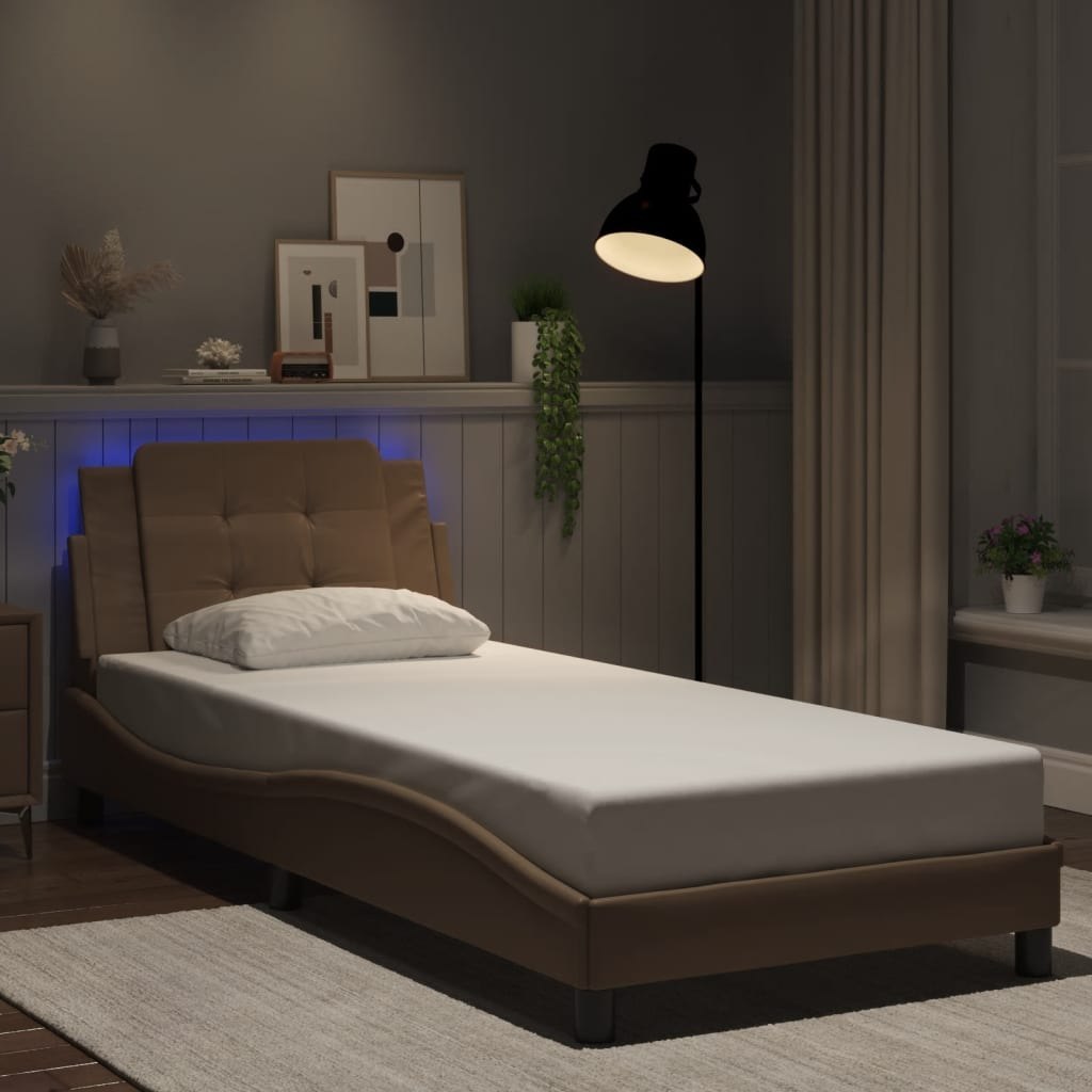 Rama łóżka z LED, cappuccino, 80x200 cm, sztuczna skóra Lumarko!