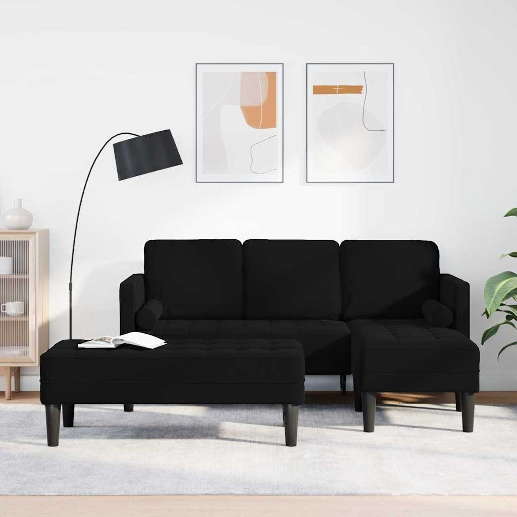 Sofa ogrodowa z ławką i poduszkami w kształcie L z czarnego weluru Lumarko!