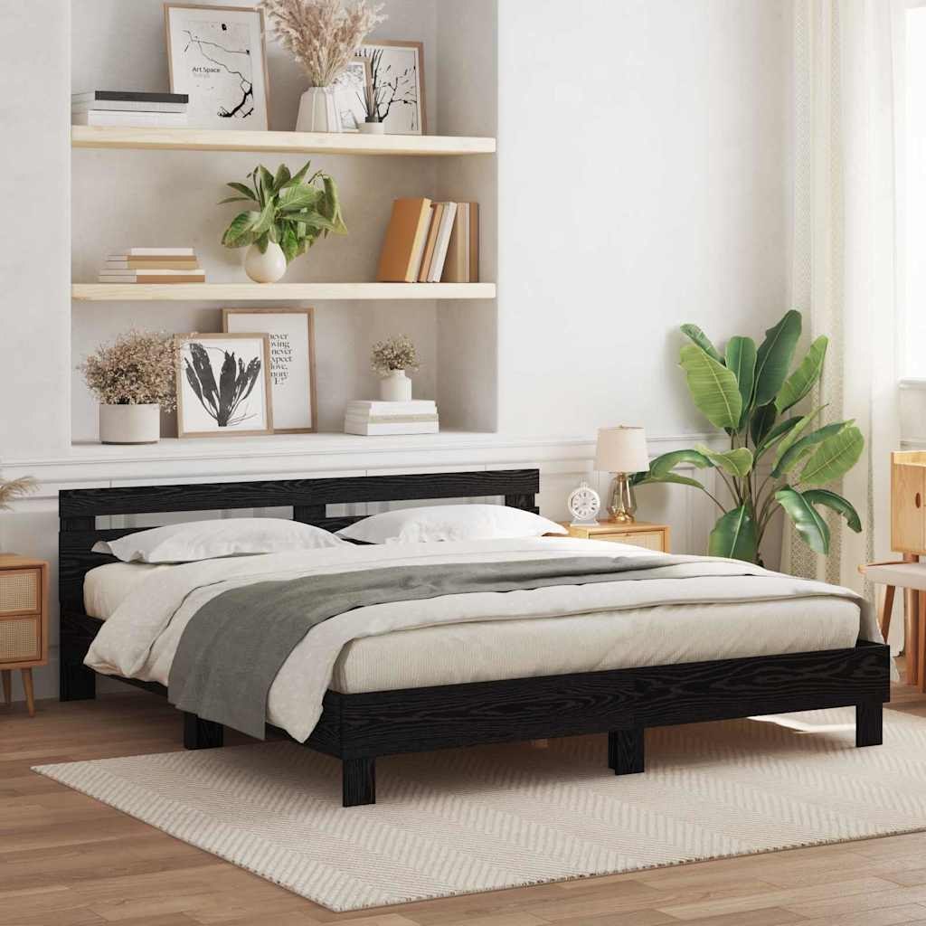 Stelaż łóżka Czarny dąb Lite drewno 200 x 200 cm Trwały Lumarko!