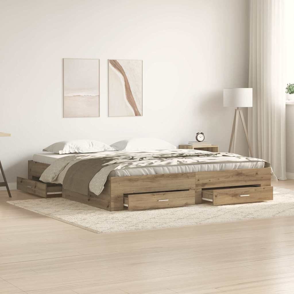 Łóżko z szufladami Artisan Oak 180x200 cm z materiału drewnopochodnego Lumarko!