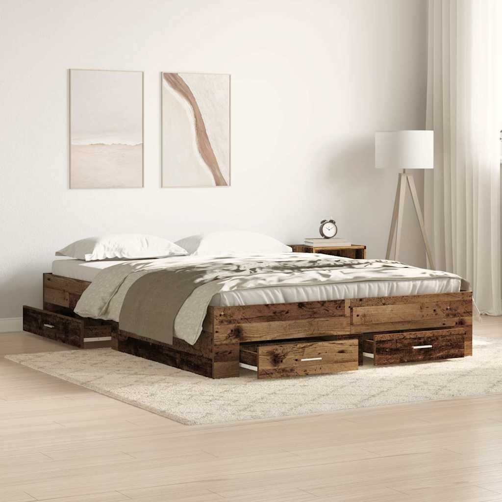 Ramka łóżka z szufladami Stare drewno 135x190 cm Drewno inżynieryjne Lumarko!