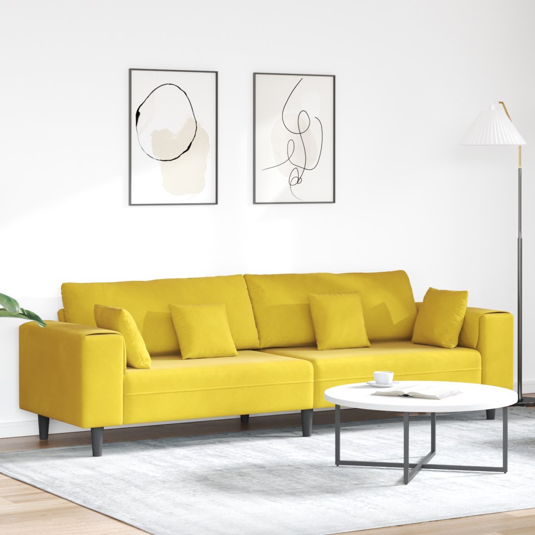 Sofa welurowa z poduszką Żółty 210 cm Aksamit Lumarko!