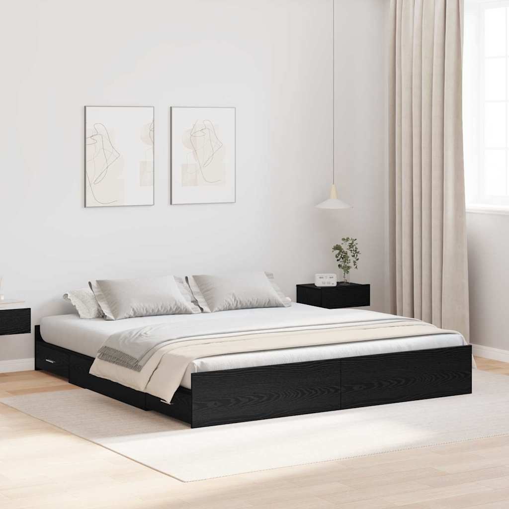 Rama łóżka z miejscem na przechowywanie Czarny dąb 200 x 200 cm Lumarko!