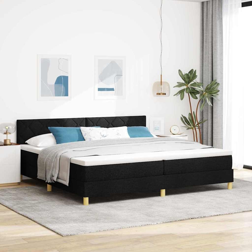 Łóżko Box Spring z Materacem Czarne 200x200 cm Tkanina Lumarko!