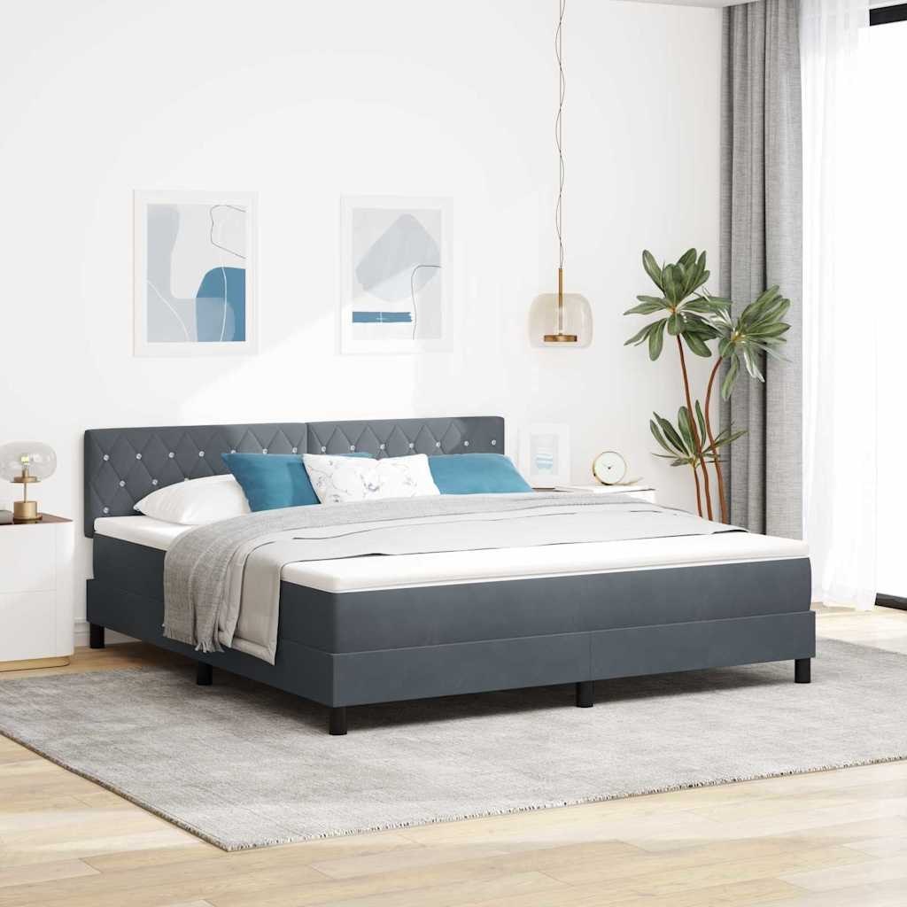 Łóżko Box Spring z materacem ciemnoszary Super King welur Lumarko!
