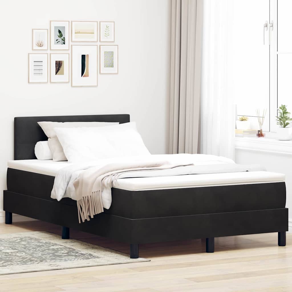 Łóżko box spring z materacem, czarne, małe podwójne, aksamitne Lumarko!