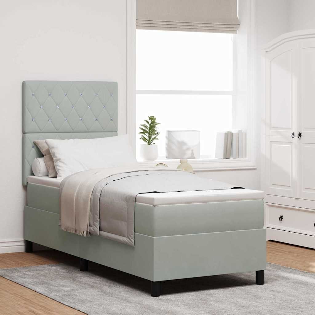 Łóżko Box Spring z materacem Jasnoszare 80x200 cm Aksamit Lumarko!