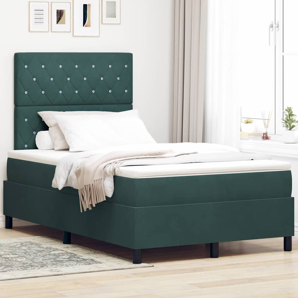 Łóżko Box Spring z materacem ciemnozielone 120x200 cm aksamit Lumarko!