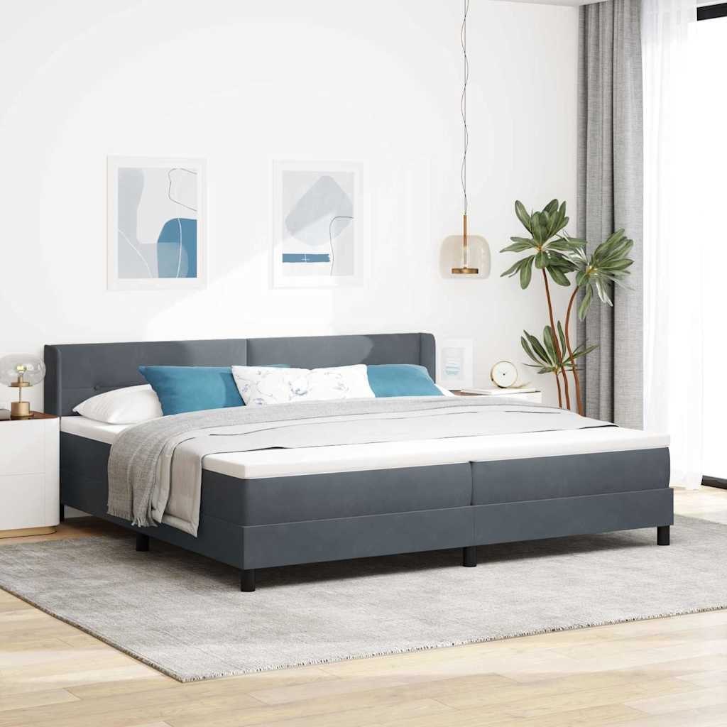 Łóżko Box Spring z materacem ciemnoszare 200x200 cm aksamit Lumarko!
