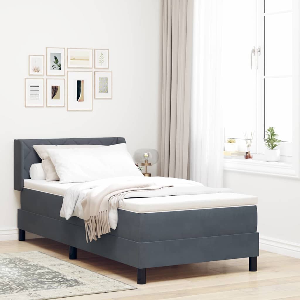 Łóżko Box Spring z Materacem Szare 90x200 cm Aksamitne Lumarko!