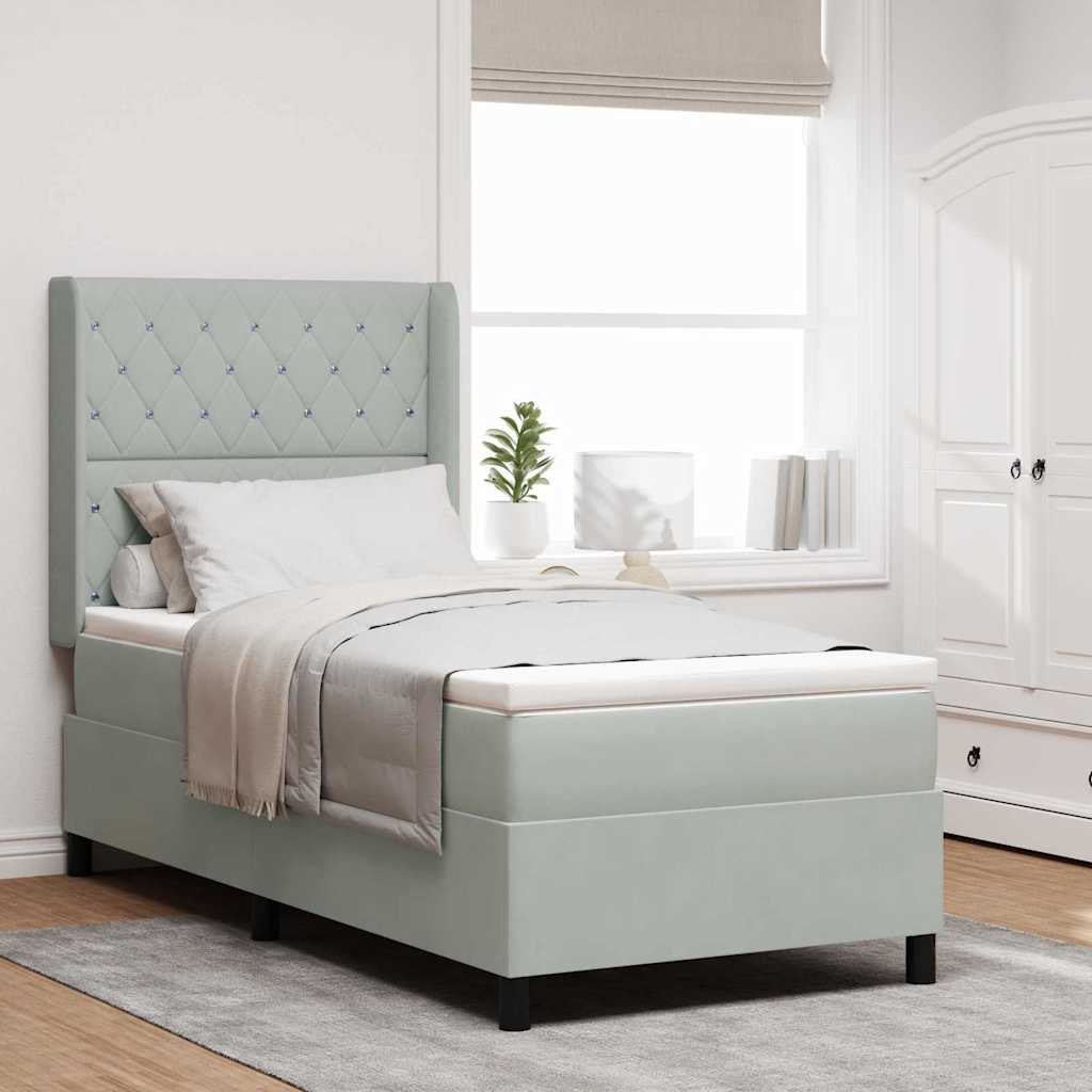 Łóżko Box Spring z materacem Jasnoszare 100x200 cm Aksamit Lumarko!