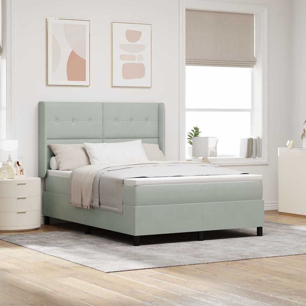Łóżko typu Box Spring z materacem Jasnoszary 140x190 cm Aksamit Lumarko!