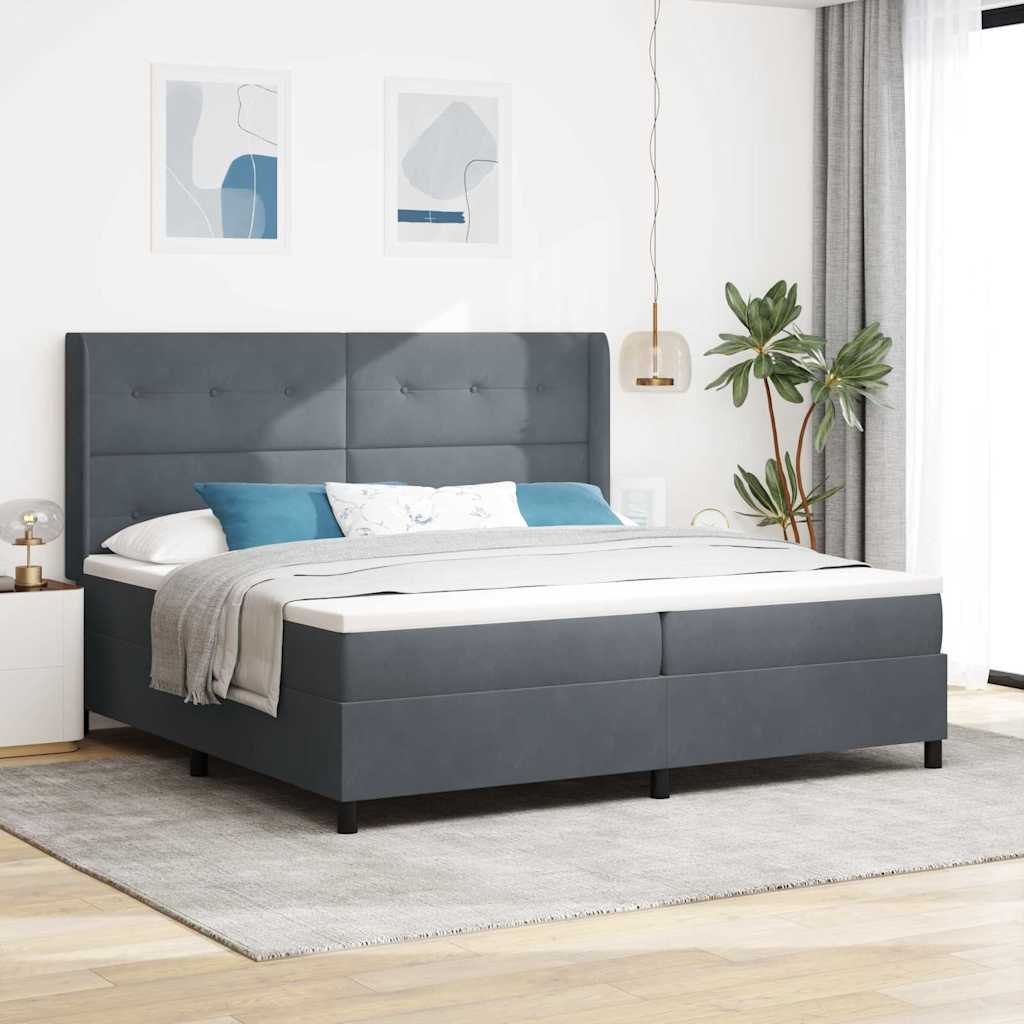 Łóżko Box Spring z materacem ciemnoszare 200x200 cm aksamit Lumarko!