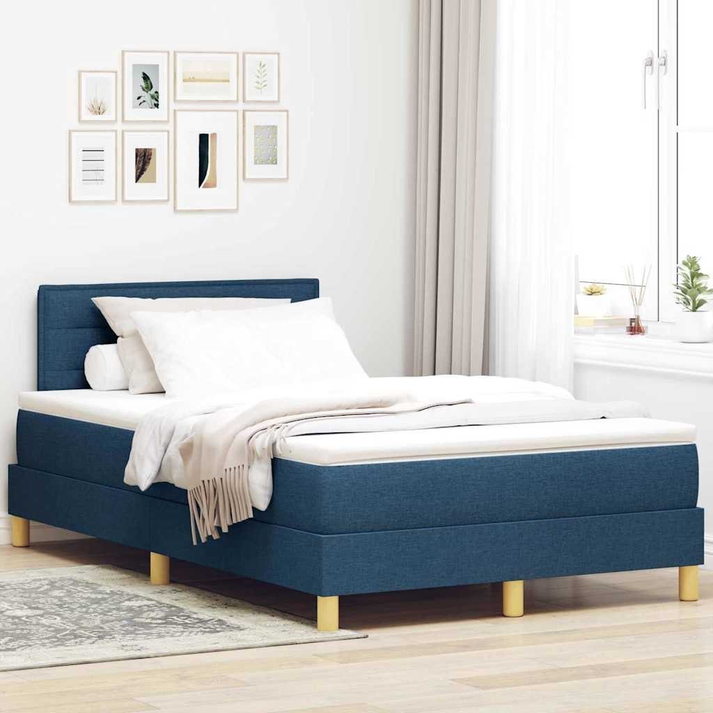 Łóżko Box Spring z Materacem i LED Niebieskie 120x200 cm Tkanina Lumarko!